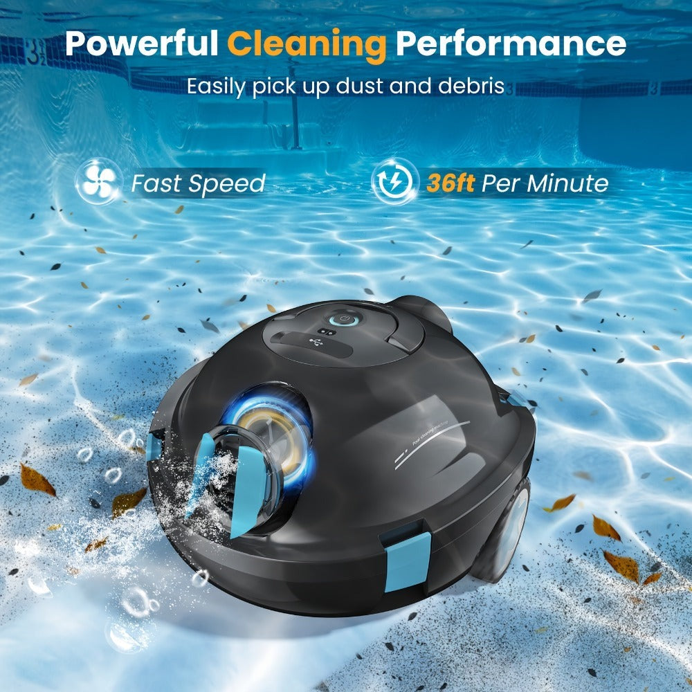 Limpiadora de piscina automática inalámbrica INSE Y10 - Segura para natación familiar (niños y adultos), succión de 27500 Pa, cesta de filtro de gran capacidad de 2.2 L, IPX8, apta para piscinas de más de 2.5 m de profundidad, autoestacionamiento, impresc