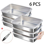 Juego de 6 recipientes de acero inoxidable para alimentos, apilables con tapas, aptos para microondas, con tapa abatible, cuadrados, adecuados para ensaladas, frutas, almacenamiento de alimentos, organizador de cocina, conservación de la frescura en el re