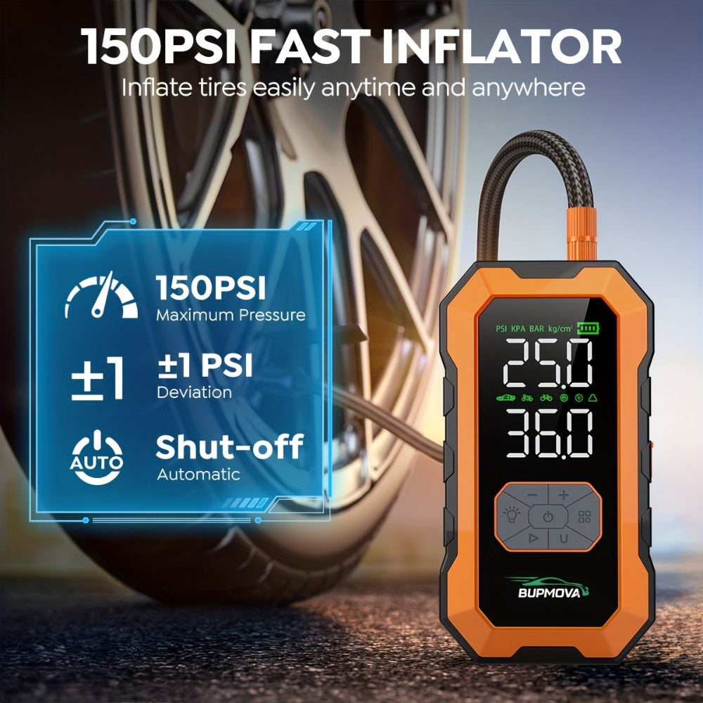 Arrancador de Coche 12000A con Compresor de Aire Inflador de Neumáticos Inalámbrico, Booster de Batería de 25000mAh con Pack de Batería Externa y Linternas LED, Caja de Arranque Automático de 12V para Todos los Vehículos de Gasolina o Diésel de 10.0L, Pan
