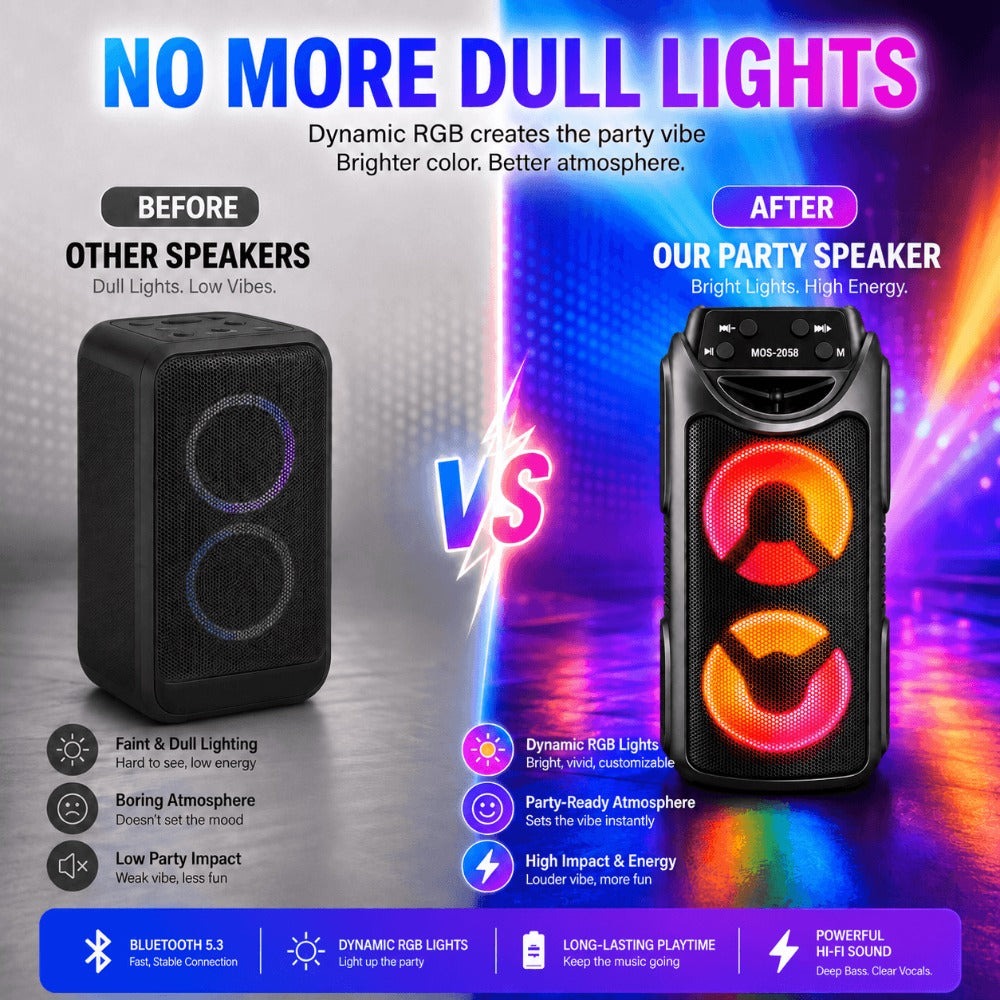 Sistema de altavoz de karaoke portátil Bluetooth, subwoofer dual de 3 pulgadas con graves profundos, luces de fiesta LED, radio FM, estéreo sin varillas TWS, altavoz PA de alto volumen, altavoz Bluetooth para exteriores para fiestas de verano, camping, pl