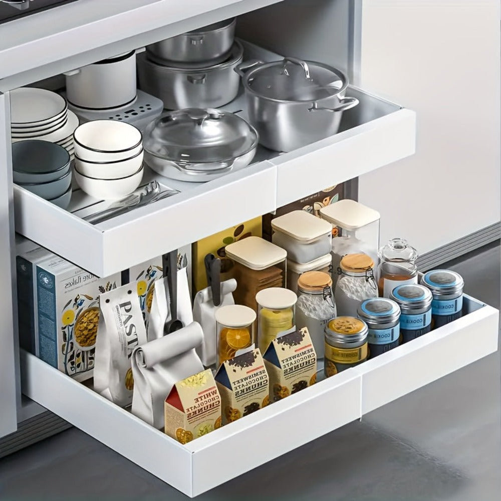 2 Paquetes de Cajones Extensibles para Gabinetes de Cocina, Juego de 2 Estantes Deslizantes de Almacenamiento, Cestas Extraíbles para Fregadero Sin Taladro, Estantes de Gabinete de Fácil Acceso, Adecuados para Baños y Lavanderías, Organizador de Almacenam