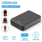 Batería de 12000mAh para Chaleco Calefactor - Power Bank de 5V 2.4A para Chaqueta Calefactora, Sudadera con Capucha y Pantalones, Cargador Portátil USB C Powerbank Compatible con iPhone 16/15/14/13/12/11 Pro/Pro Max, iPad, Samsung, Tablet y Más.