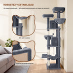 Rascador Grande para Gatos, Rascador de 216 Cm, Gatos Grandes, Estable con Rascadores, 2 Casas Cómodas para Gatos, 2 Perchas, 2 Cestas, Hamaca, Para Uso en Interiores