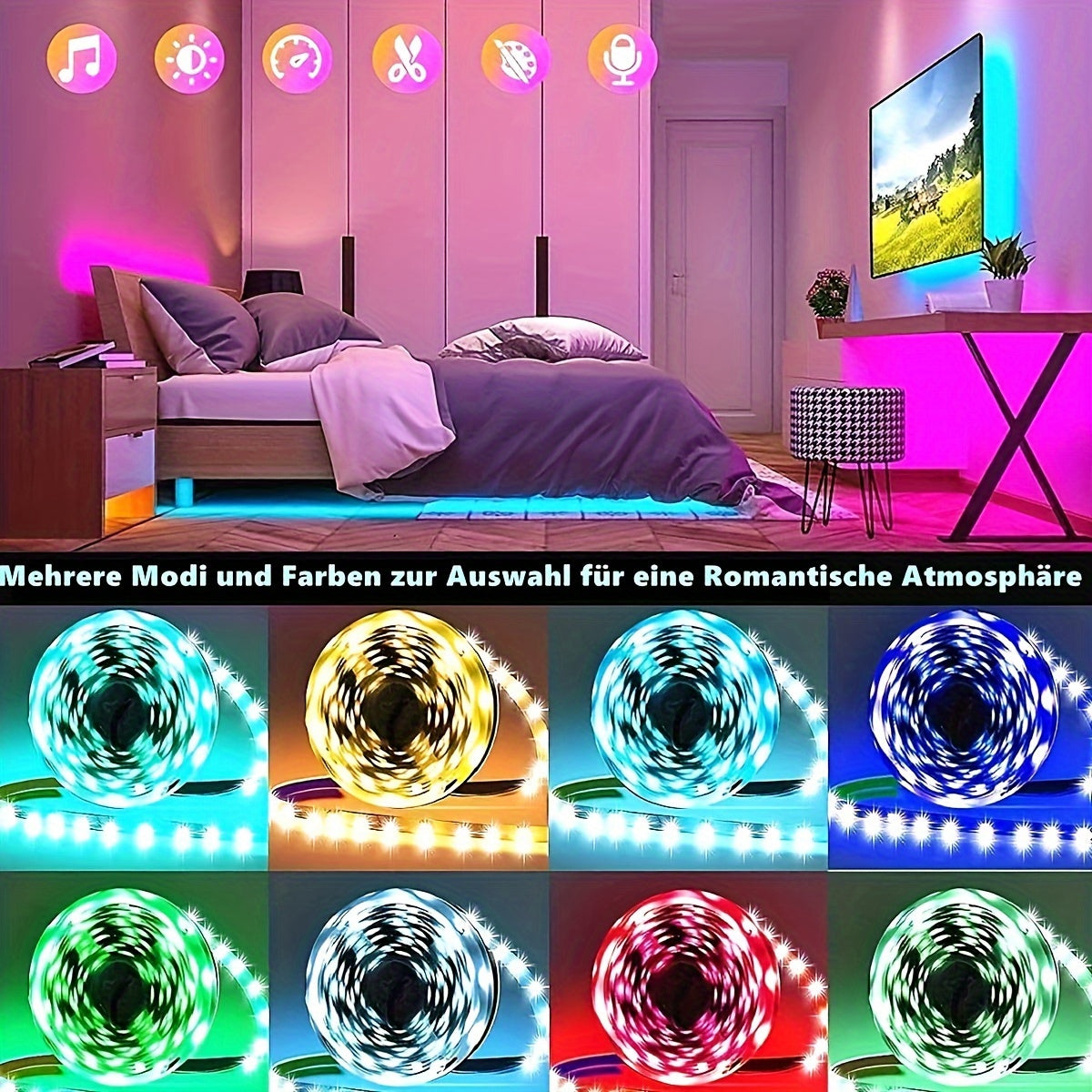 Tira LED | Tiras de luces LED inteligentes de 10M/15M/20M/30M con control remoto de 44 teclas, sincronización de música RGB y cambio de color, 20