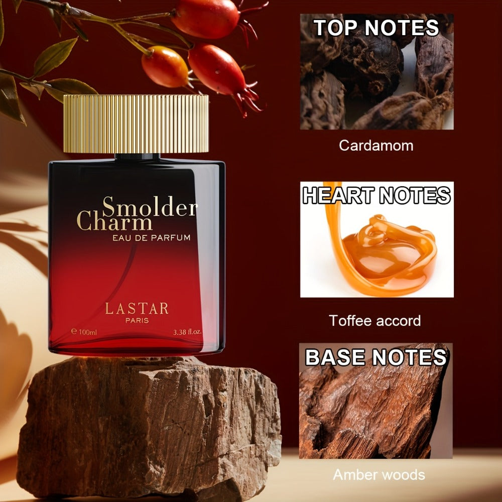 LASTAR Colonia para Hombres Ámbar y Especiado, Eau De Parfum Intenso con Acorde de Toffee y Madera de Ámbar, Mezcla de Cardamomo Vibrante con Acorde de Toffee, Infundido con Madera de Ámbar, Fragancia Sofisticada y Potente de Larga Duración. 100ml, Regalo