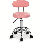 Bonnlo Taburete Giratorio Profesional con Respaldo, Taburete de Oficina Giratorio 360 Grados con Altura Ajustable de 48-58 Cm, Cubierta de PU, para Salón de Masajes, Manicura y Oficina (Blanco)