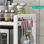 Estante Extensible para Microondas de 3 Niveles con 6 Ganchos, 3 Toallas, Porta Palillos, Porta Tablas de Cortar, Estante para Especias, Organizador de Cocina, Blanco y , Extensible de 40cm a 64cm