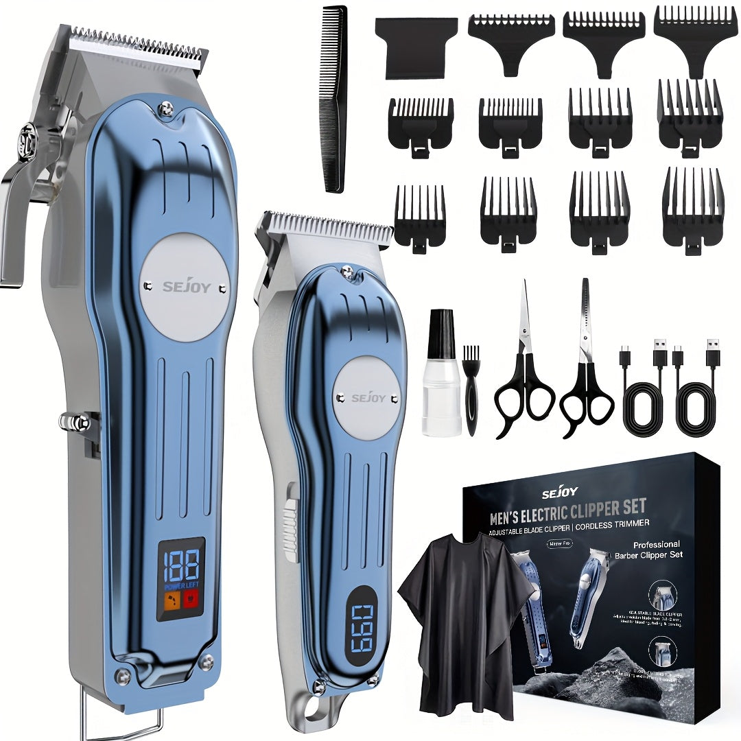 Cortapelos Profesional para Hombres, Juego de Cortapelos y Recortadoras Inalámbricas de Metal, Kit de Corte de Cabello con Pantalla LCD, Recortadora de Barba y Cabello con Cuchilla T de Cero Espacio, Regalo para Hombres