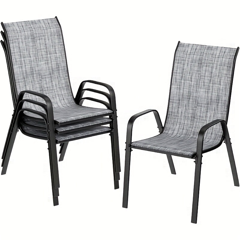 4pcs/6pcs Silla de Comedor, Silla de Balcón Apilable con Respaldo Alto, Tela Textilene, Estructura de Acero, Adecuada para Jardín, Patio, Balcón, Restaurante, Capacidad de Carga 150kg