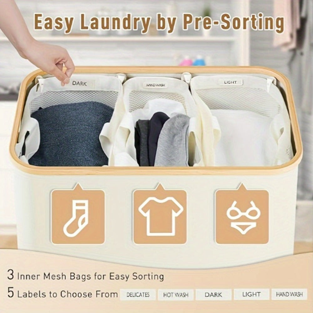 Cesta de Ropa de 160L con Tres Bolsas Interiores Extraíbles. Ideal para Lavanderías, Dormitorios y Residencias. Incluye Cinco Etiquetas de Clasificación, un Gran Asistente de Almacenamiento en el Hogar