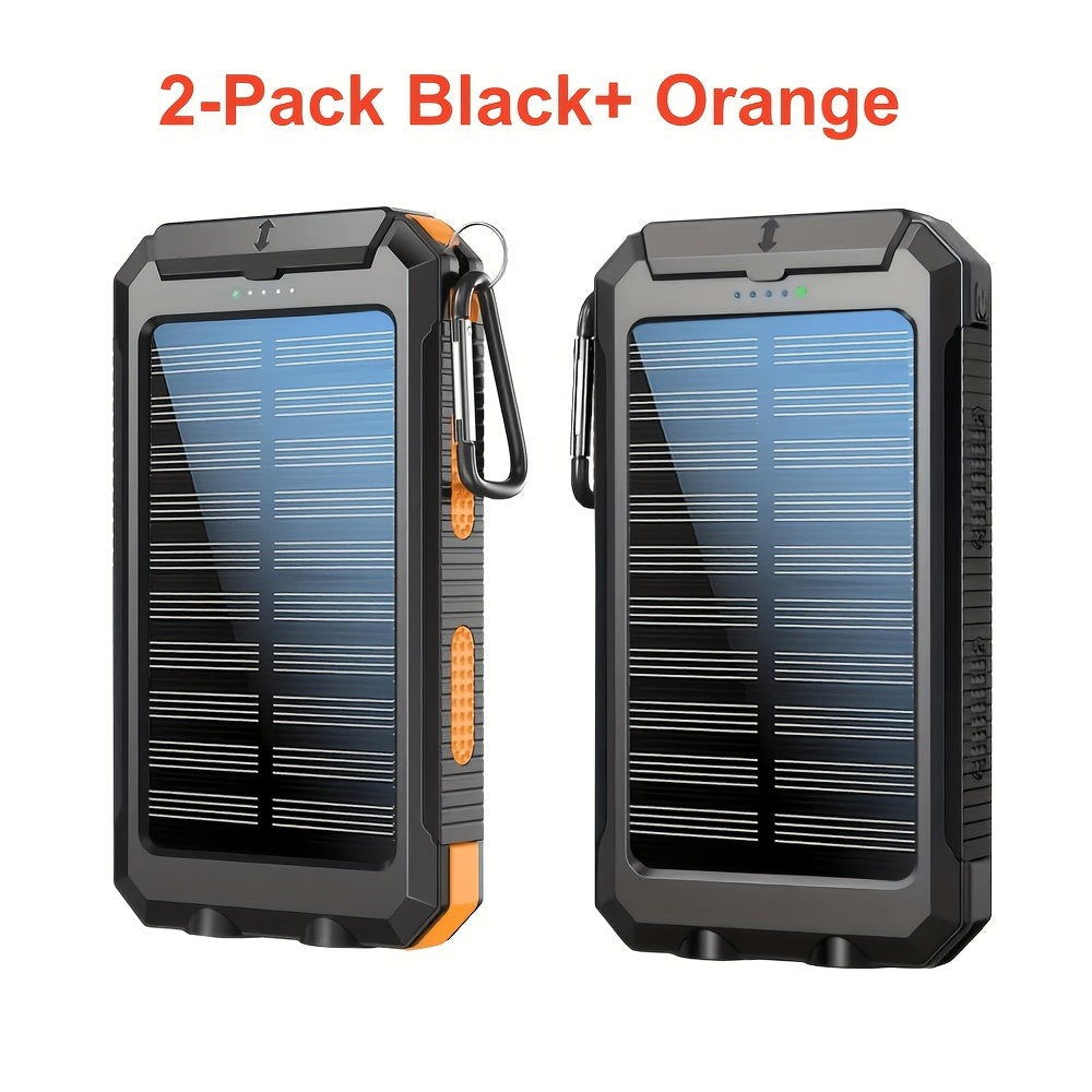 Paquete de 2 cargadores solares de 20000mAh, panel de carga solar portátil con doble salida USB, paquete de batería externa de carga rápida, modelo de emergencia con linterna LED incorporada para senderismo. (Paquete de 2)