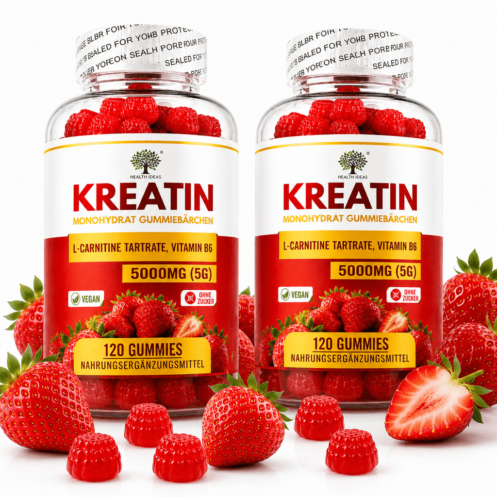 Creatina Monohidrato Gomas de Fresa 5000mg (5g) por Porción – 120 Gomas de Fresa Veganas – Con Tartrato de L-Carnitina y Vitamina B6 – Suplemento Alimenticio Sin Azúcar para Adultos – Fórmula Diaria Fácil de Masticar – Alternativa Conveniente a las Polvos