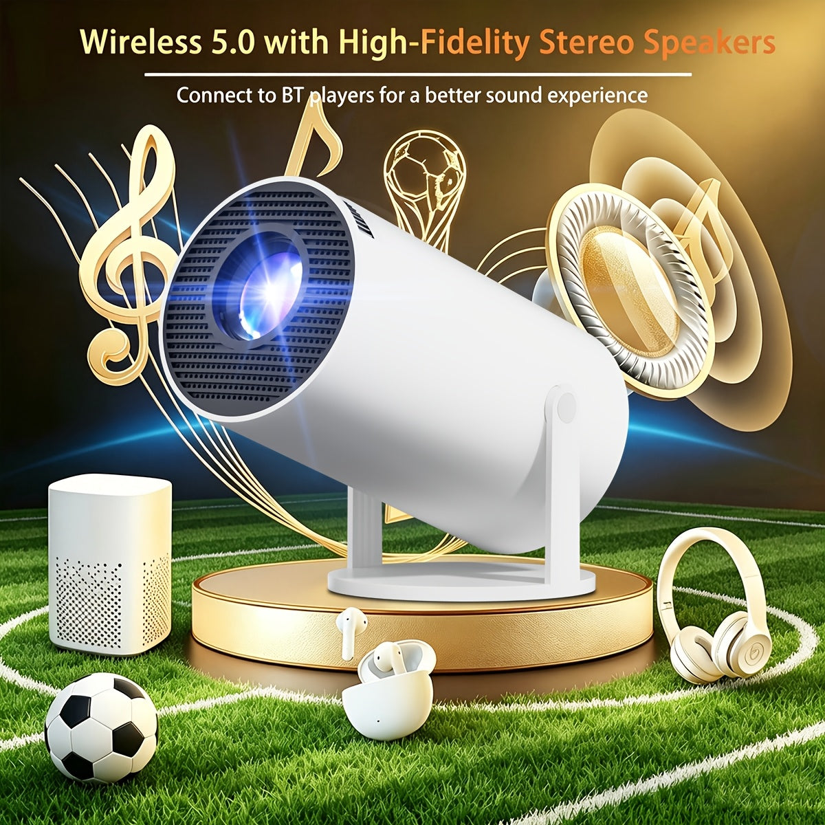 Proyector Inteligente, Decodificación Nativa 1080P Full HD 4K, Android 11.0 OS, WiFi 6 y Wireless 5.4, Proyector de Películas Giratorio 270°, Mirroring Inalámbrico para IOS/Android/Tablet.