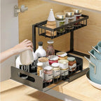 Organizador Cocina Almacenamiento de metal debajo del fregadero, organizador de cocina de 2 niveles con cajón de almacenamiento deslizante, organizador debajo del fregadero con ventosas mejoradas