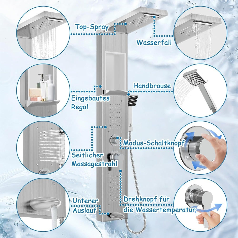 Sistema de ducha 5 en 1 para baño ducha de lluvia y masaje | acero inoxidable