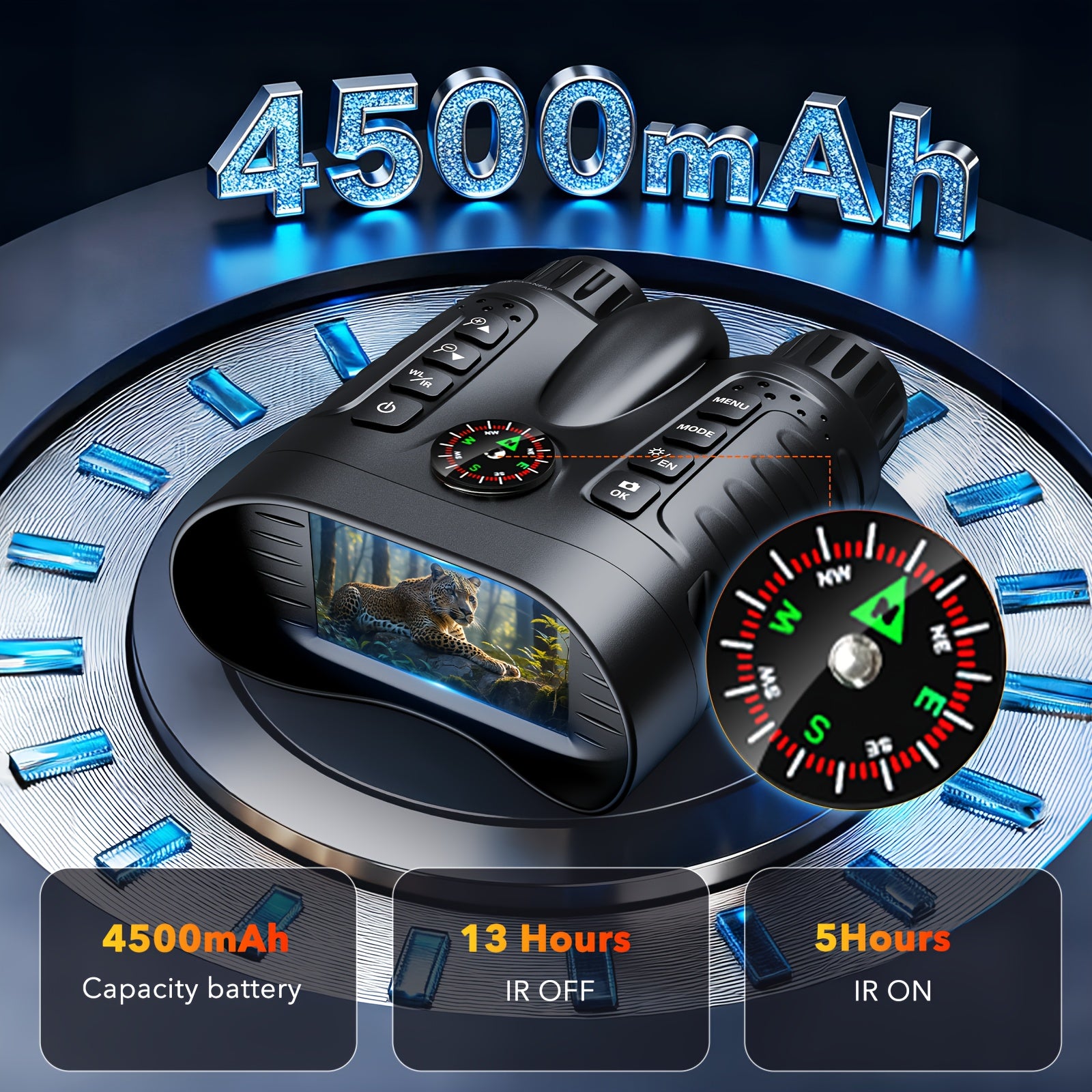 Binoculares de Visión Nocturna Infrarroja 4K con Gafas Protectoras, Zoom 8x, Capacidad de Grabación de Fotos y Videos, Batería Recargable de Larga Duración, Pantalla Grande de 8.13 cm, Incluye Correa de Transporte, Portátil para Excursiones, Versátil para