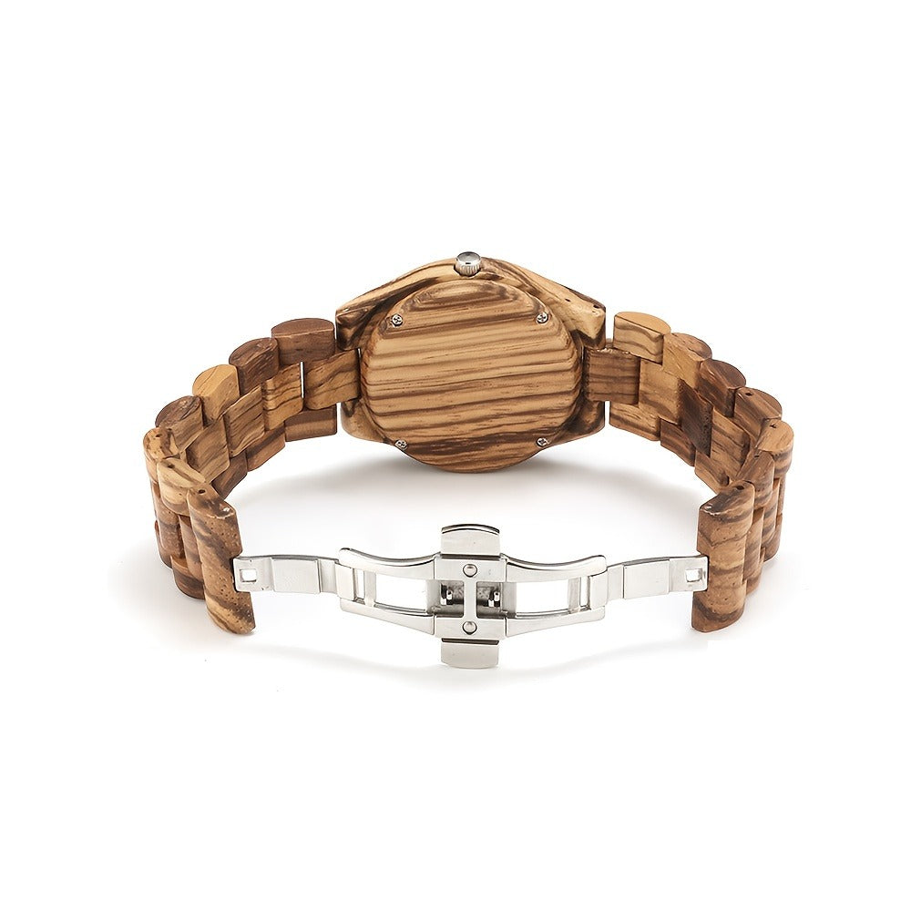 Relojes de pulsera de madera de lujo para mujer, estilo casual, con esfera simulada de diamantes de imitación, perfectos como regalo de aniversario