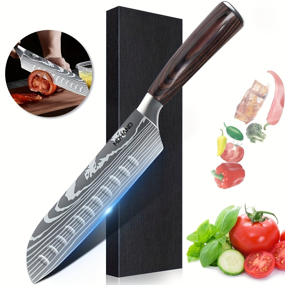 Cuchillo de Cocina Modelo D (Con Funda para Cuchillo) Caja de Regalo - Cuchillo de Chef con Patrón de Damasco y Grabado Láser para Cocina Occidental, Cuchillo de Chef Versátil y Cuchillo Santoku