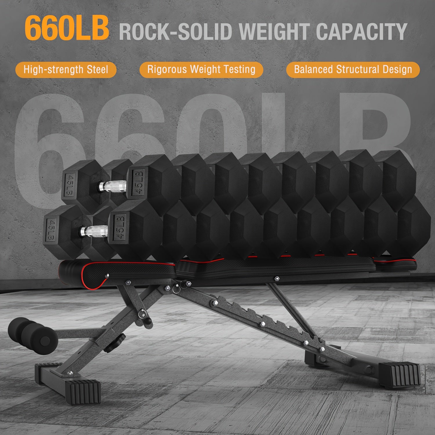 Banca de Pesas Ajustable con Inclinación - Capacidad de 300 kg/660 LB, Banco Plegable para Gimnasio en Casa con Estructura de Hierro Resistente y 10 Posiciones Ajustables para Ejercicios de Prensa de Pecho, Hombros y Abdominales (Negra)