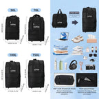 1 bolsa de viaje plegable de gran capacidad - Ligera, portátil, tela Oxford - Ideal para camping, senderismo, viajes familiares, eventos deportivos, escapadas de fin de semana, compras, mudanzas, con ruedas (negro)