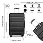 3 piezas de conjunto de maleta negra Diseño horizontal ABS carcasa dura con cerradura TSA rueda giratoria