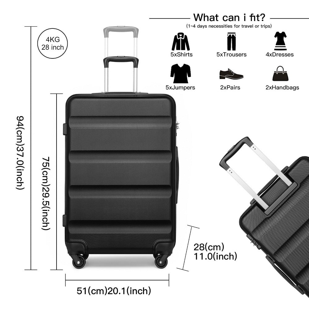 3 piezas de conjunto de maleta negra Diseño horizontal ABS carcasa dura con cerradura TSA rueda giratoria