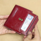 Monedero Ciephia de Cuero Genuino con Bloqueo RFID - Rojo Compacto con Detalles Dorados, 14 Ranuras para Tarjetas, Ventana Extraíble para DNI y Bolsillo con Cremallera para Monedas, Regalo Casual para San Valentín o el Día de la Madre, Apto para Hombres y