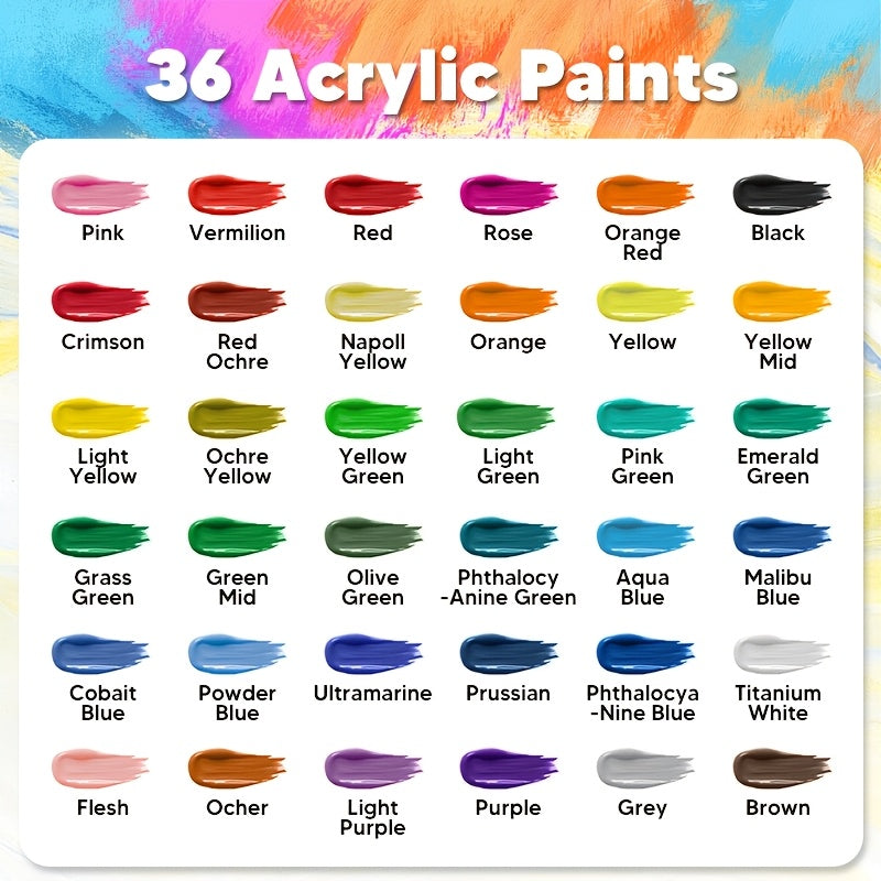 Set de Pinturas Acrílicas de 12/24/36 Colores, 60ml/2.03oz de Pinturas Acrílicas, Set de Pinturas Multifuncional para Manualidades Artísticas, Pintura al Óleo Pintura a Mano Creativa, Adecuado para Pintura al Óleo, Pinturas Acrílicas de Color Puro de Alta