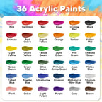Set de Pinturas Acrílicas de 12/24/36 Colores, 60ml/2.03oz de Pinturas Acrílicas, Set de Pinturas Multifuncional para Manualidades Artísticas, Pintura al Óleo Pintura a Mano Creativa, Adecuado para Pintura al Óleo, Pinturas Acrílicas de Color Puro de Alta
