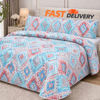 Edredón Ligero Estampado de Verano, Colcha Pinsonic de Microfibra Reversible Bouti, Cubrecama Moderno con Patrón en Relieve Transpirable para Todas las Estaciones, Decoración de Dormitorio para Primavera y Verano (Sin Fundas de Almohada) para Todas las Ta
