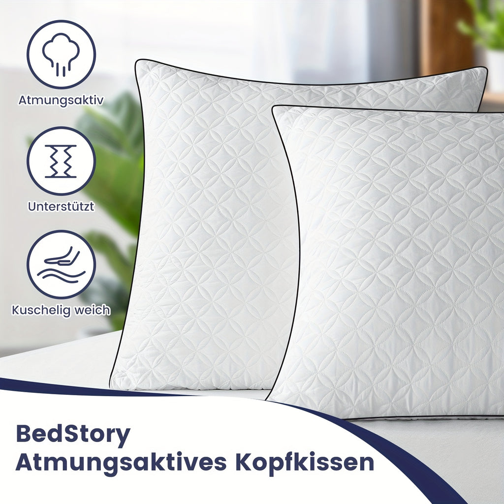 Almohadas para dormir 2 Pack 80×80CM, Almohadas para dormir de lado y de espalda, Almohadas super suaves rellenas de microfibra alternativa a la pluma
