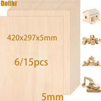 Dofiki 6/15 piezas de contrachapado de tilo 420x297x5mm, tabla de madera A3 hecha a mano, contrachapado de tilo de 5mm, adecuada para proyectos láser, pintura, modelos de bricolaje y manualidades