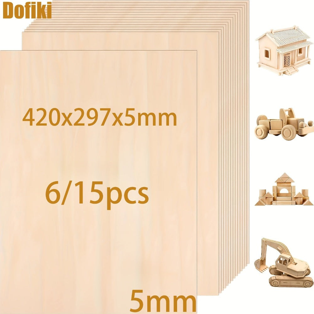 Dofiki 6/15 piezas de contrachapado de tilo 420x297x5mm, tabla de madera A3 hecha a mano, contrachapado de tilo de 5mm, adecuada para proyectos láser, pintura, modelos de bricolaje y manualidades