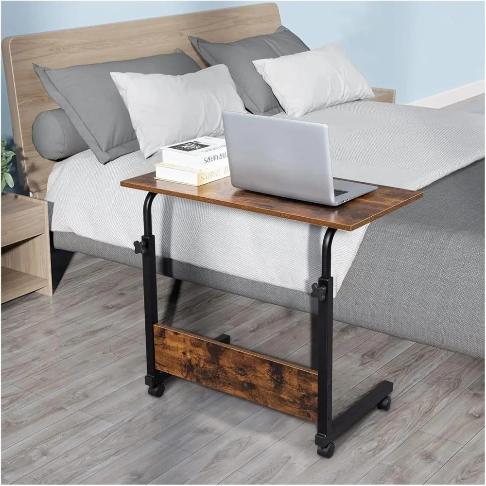 Mesa auxiliar con ruedas 60X40 cm Mesa para portátil Mesa Auxiliar de Altura Ajustable para Dormitorio Mesita de Noche Móvil Diseño Compacto que Ahorra Espacio