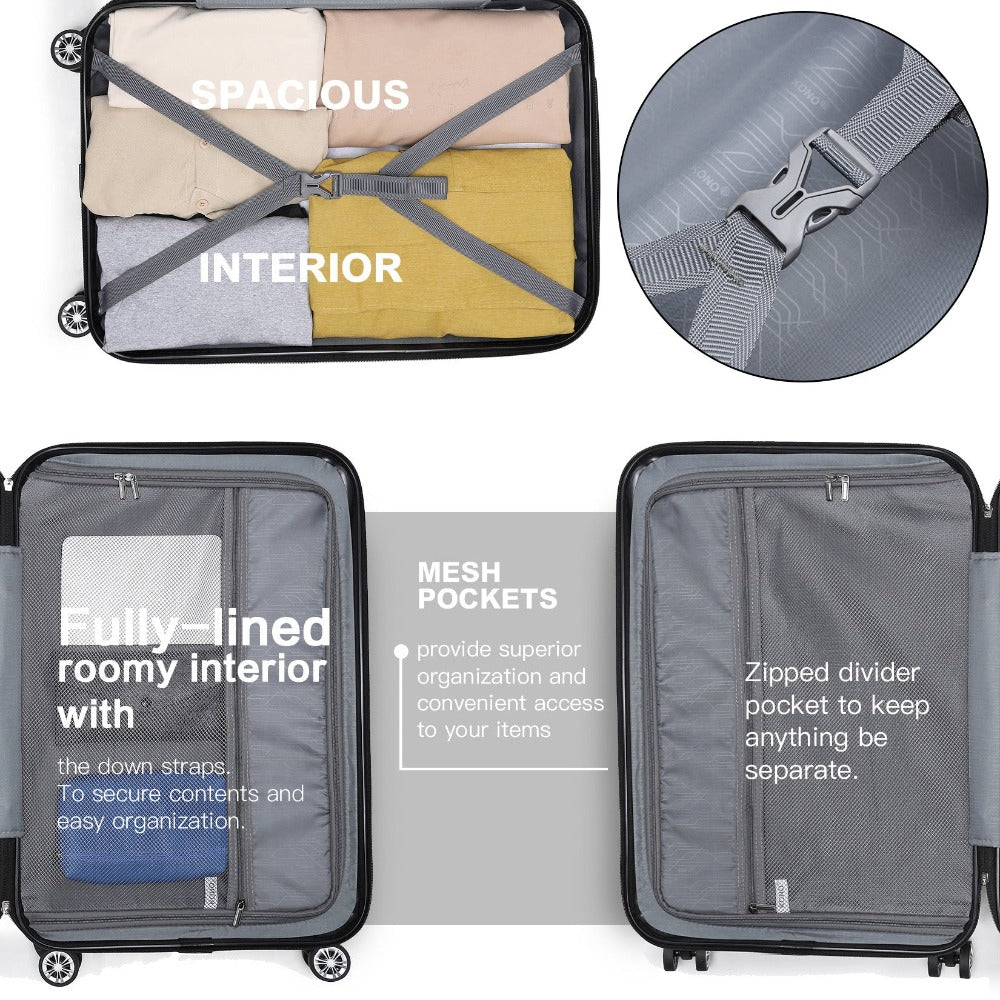 3 piezas de conjunto de maleta de cabina Beige ABS carcasa dura Carry On Trolley Case equipaje de mano ligero con 4 ruedas y cerradura de combinación