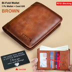 Cartera de Cuero Genuino para Hombre con Juego de Tarjetas de Bendición, Bloqueo RFID, Ultra Delgada, Piel de Vaca de Primera Calidad, Porta Tarjetas de Identificación y Crédito Multifuncional Compacto, Regalo para Navidad, Día de San Valentín y Día del P