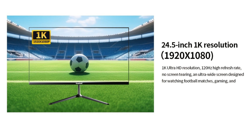 Monitor Gaming Gawfolk de 24.5 pulgadas para PC, Curvo (3000R) 120Hz, Monitor para Visualización Deportiva con FHD 1080P 1Ms Sin Borde, 98% Srgb, Ángulo Amplio de 178°, HDTV, VGA