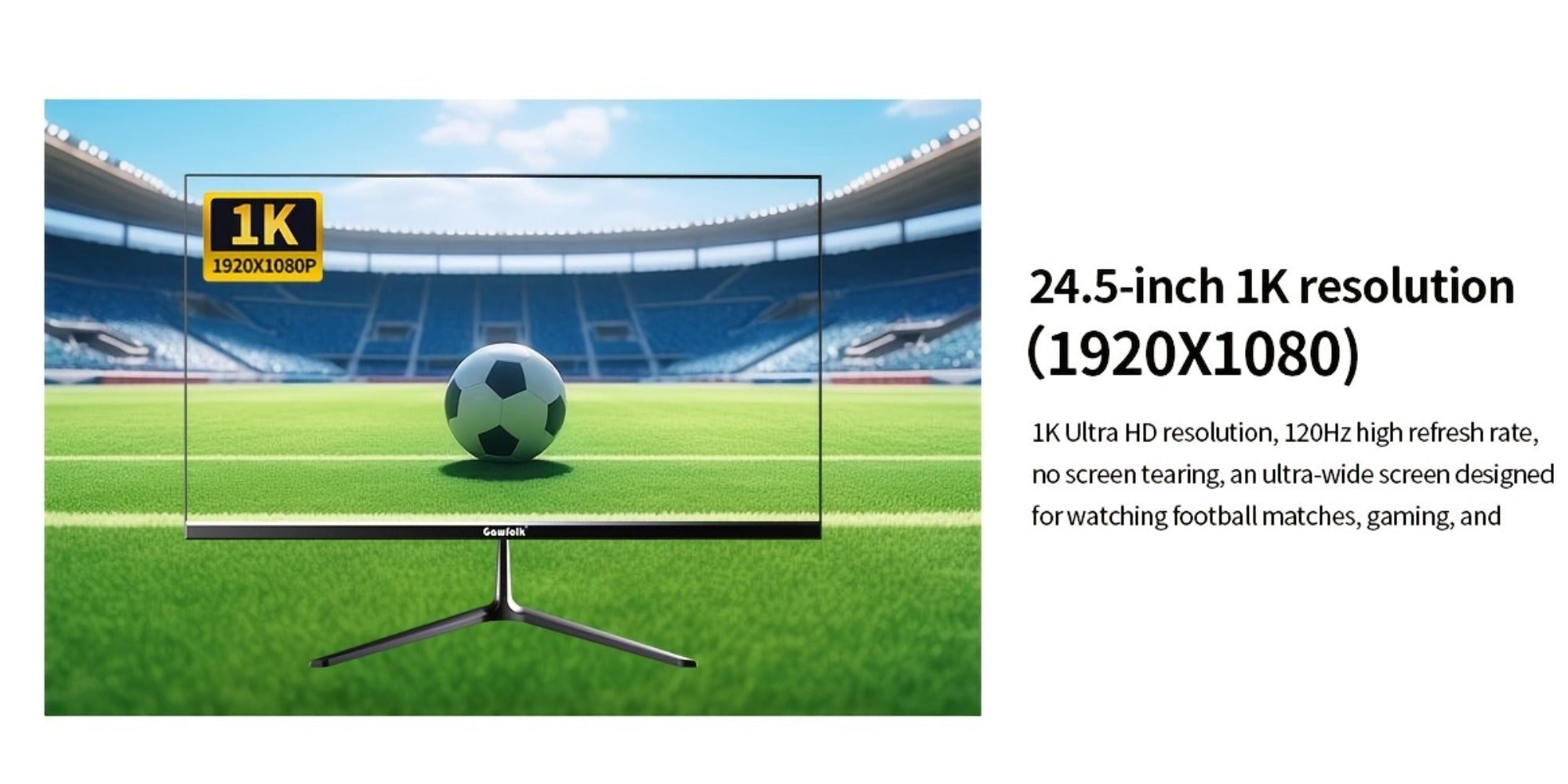 Monitor Gaming Gawfolk de 24.5 pulgadas para PC, Curvo (3000R) 120Hz, Monitor para Visualización Deportiva con FHD 1080P 1Ms Sin Borde, 98% Srgb, Ángulo Amplio de 178°, HDTV, VGA