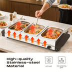 SUPERLEX Servidor Eléctrico de Bufé con Calentador de Comida, que Cuenta con Tres Ollas de 1.5L, un Diseño Espacioso de Acero Inoxidable, una Placa Caliente con Tapas Desmontables, Ajustes de Temperatura Ajustables y un Bandeja de Calentamiento Portátil p