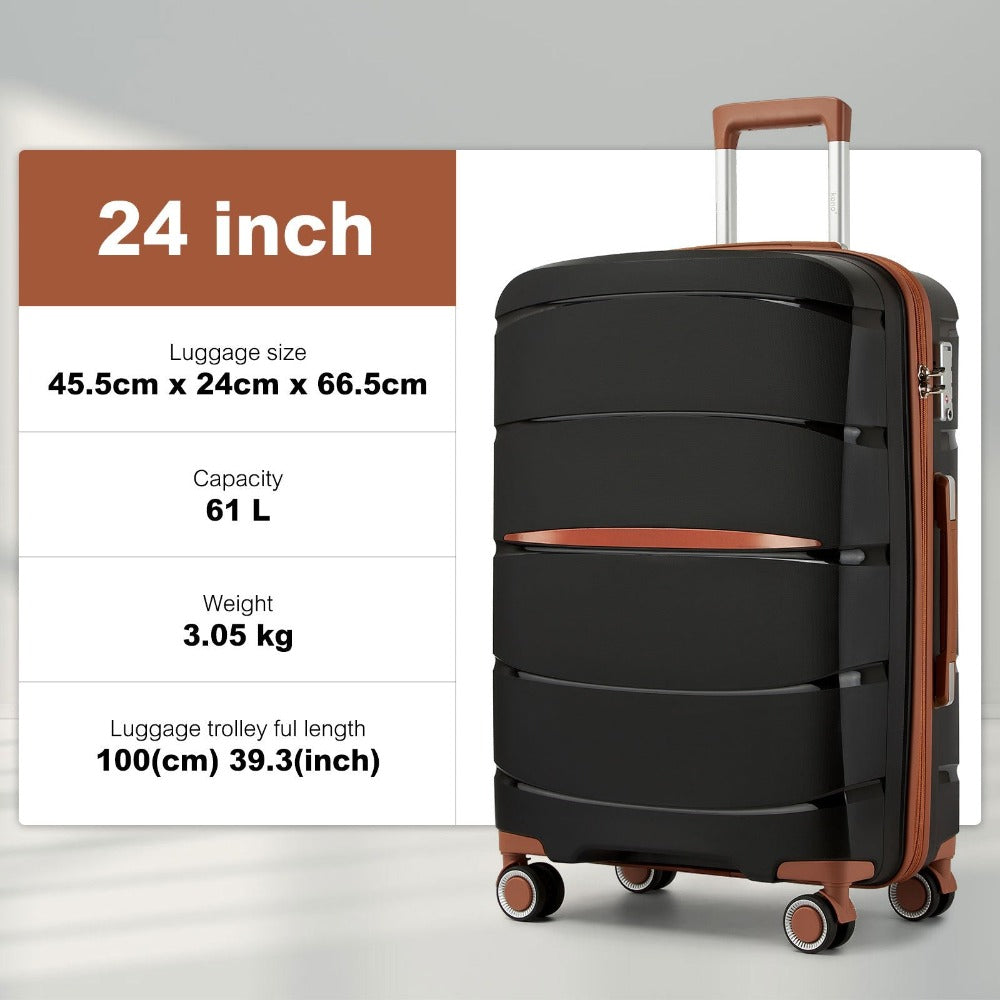 1/3 piezas de 20 pulgadas, 24 pulgadas y 28 pulgadas, maleta KONO, carrito, estuche de viaje - polipropileno, ligero, carcasa dura, 4 ruedas giratorias dobles y cerradura TSA
