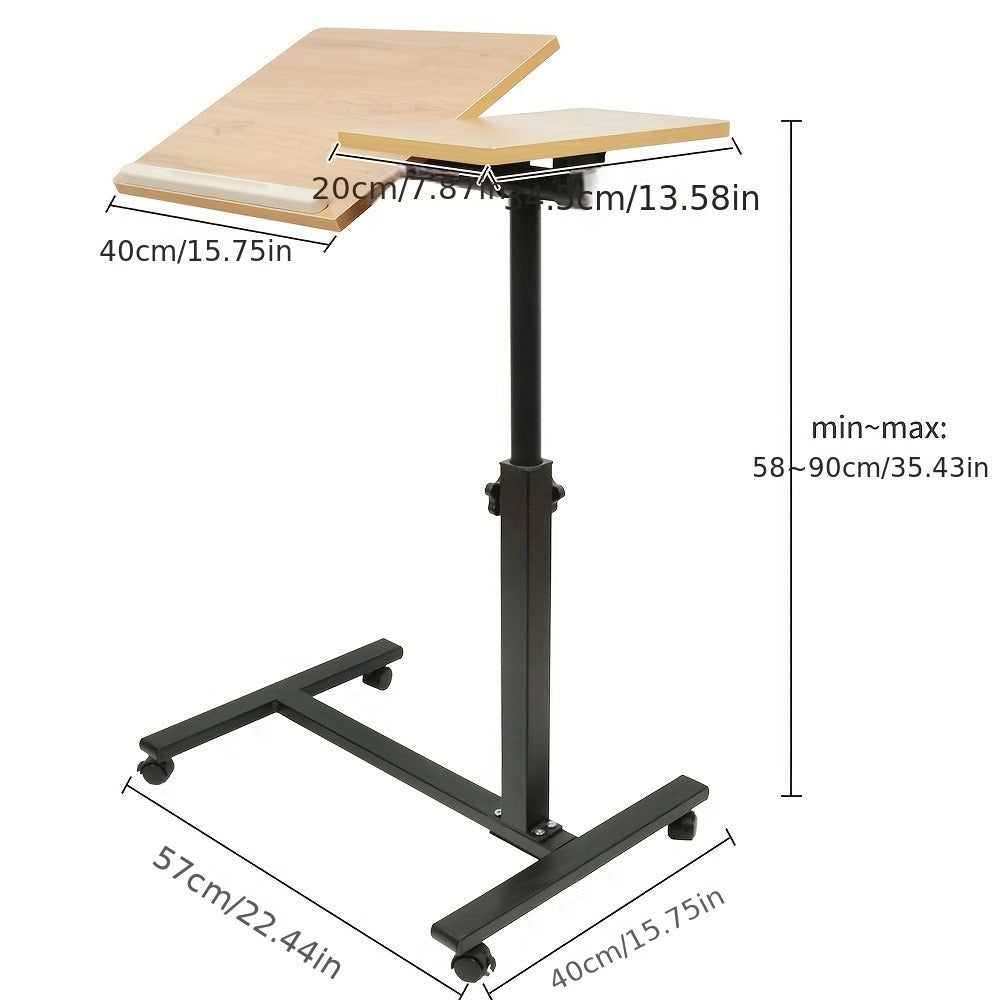 Escritorio Ajustable para Laptop, 60 X 34.5 X 58-90 Cm, Mesa Plegable para Cama, Mesa de Sofá con Ruedas, Soporte Elevable para Laptop Giratorio 360 Grados, Escritorio de Madera para Sofá y Laptop