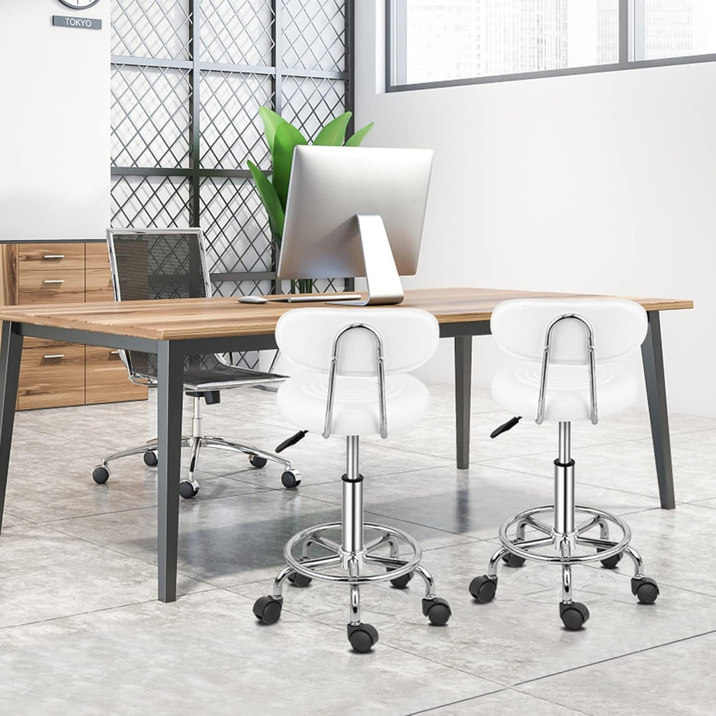 Taburete de oficina Bonnlo | Rodante, giro de 360°, altura ajustable, material de PVC, forma redonda, respaldo negro para estudio de uñas, salón de belleza, spas y oficinas