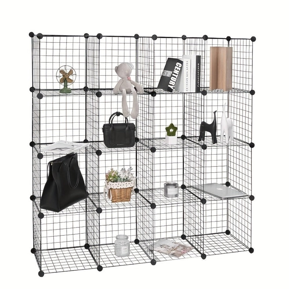 1pc Estante Moderno, Estante, Diseño de Cubo de Estante, Estantes de Alambre Ajustables Individualmente, 16 Compartimentos, Hecho de Alambre , Estante de Pie