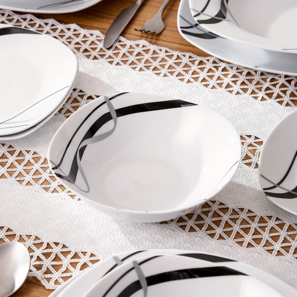 Juegos de Comedor de 24 piezas, Juegos de Platos y Tazones, Juego de Comedor Redondo de 24 piezas para 6 personas, Juego de Platos Resistente a los Arañazos, Juegos de Platos Seguros para Lavavajillas y Microondas, Adecuaciones de Cocina de 24 piezas