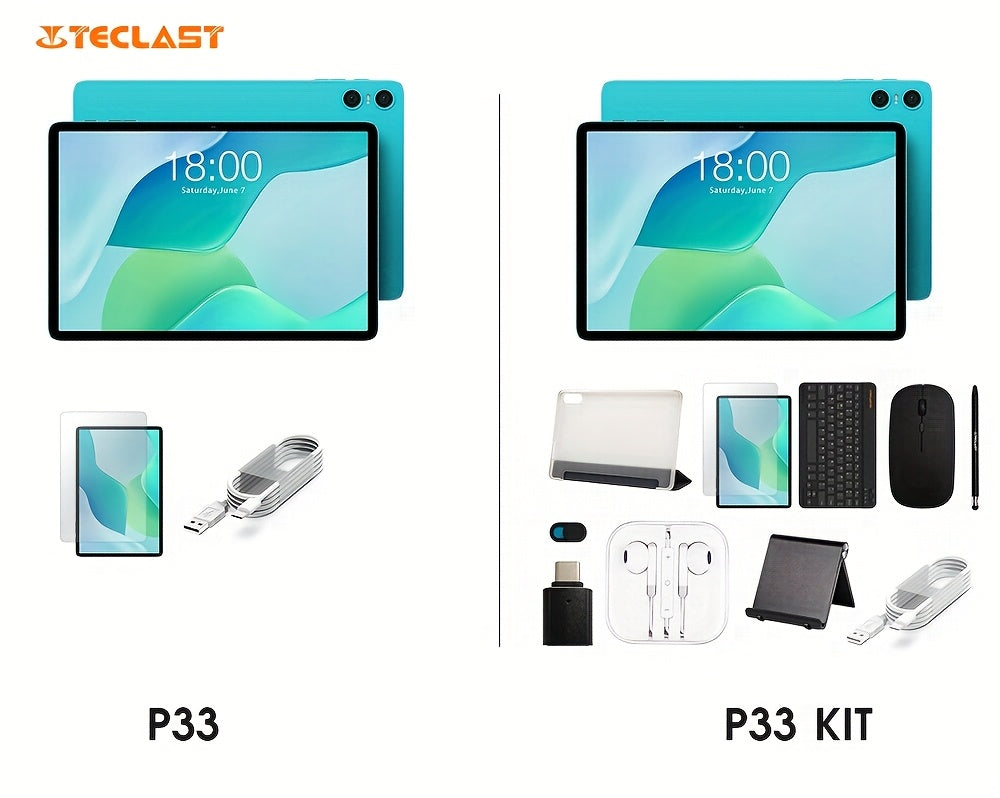 Tabletas Android | Teclast P33 Tablet de 10.1 pulgadas IPS, 9GB (3+6GB Virtual) RAM, 64GB ROM, Android 15, WiFi6, Batería de 6000mAh, Carga