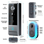 Timbre sin varillas, timbre de video inteligente, cámara de timbre inalámbrica con detección de personas PIR, timbre de seguridad WiFi con cámara, audio bidireccional, cambio de voz, foto y grabación, visión nocturna, timbre de video con 60 tonos, 5 nivel