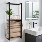 Toallero de pared, perchero de toallas para baño - Diseño prémium 2 en 1, enorme capacidad para 56 toallas, construcción de metal y madera, toalleros de pared para suites de SPA de lujo, baños principales, percheros de toallas