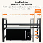 Estante de microondas ajustable y expandible - Estante de encimera de acero al carbono resistente para almacenamiento de cocina, utensilios y organizador de vajilla, ancho ajustable de 40-64 cm, altura ajustable de 32-2 cm - Diseño que ahorra espacio para