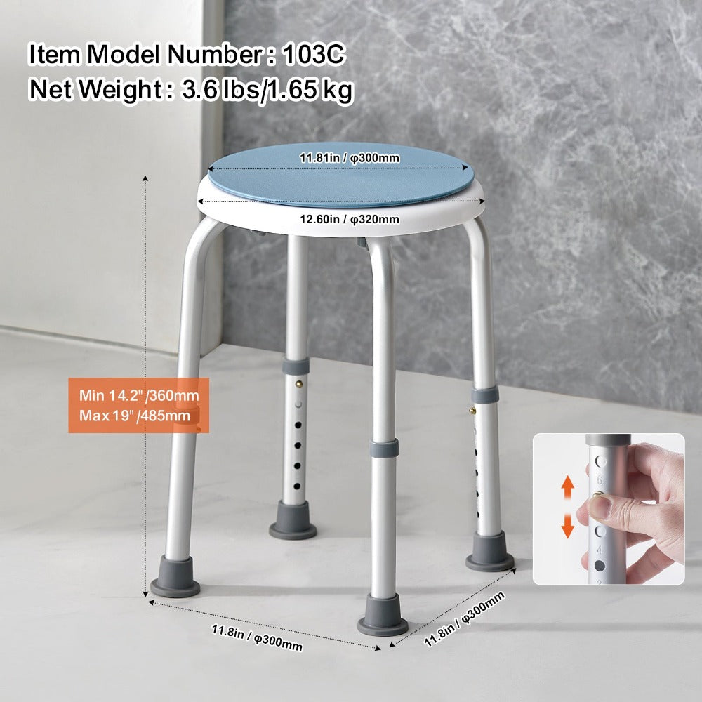 Silla de ducha VEVOR giratoria 360 grados, asiento ajustable de silla de ducha, silla de baño para ducha o bañera interior, banco antideslizante, asiento de bañera para personas mayores, discapacitados y personas con discapacidad, capacidad de 136,1 kg