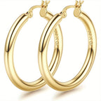 Pendientes de aro plateados de oro de 14K para mujer con poste de plata 925, aros huecos de 4 mm de grosor, aros dorados, aros grandes dorados hipoalergénicos y ligeros de 25/30/40/50/60/70 mm